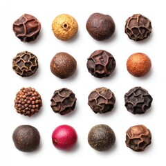 Assorted Peppercorns On White Background