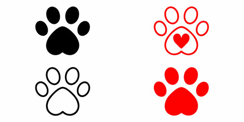 Collection of paw print icons with heart detail © bashanti