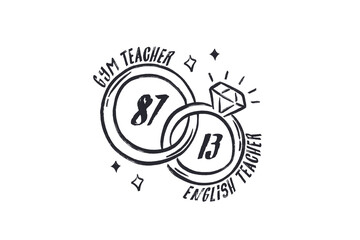 Wedding Ring Graphic – Gym Teacher and English Teacher Rings with Dates and Diamond Illustration design

