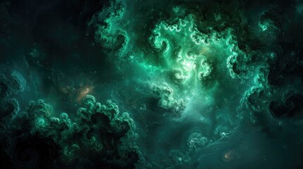 Fototapeta premium Abstract Deep Space Nebula With Green Teal Colors