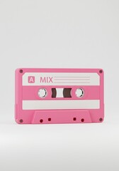 Fototapeta premium Pink Retro Cassette Tape on a White Background with 