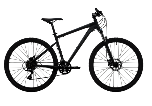 Black Mountain Bike Silhouette Side View Illustration isolated on transparent background