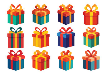 Colorful Gift Box Collection for Celebrations and Special Occasions Vector Illustration