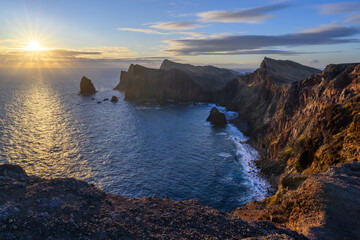 A bay with sunrise on the PR8 hiking trail on the island of Madeira