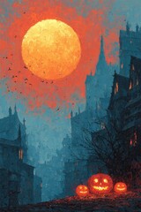 Spooky Halloween Night with Jack-o'-Lanterns