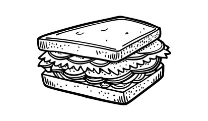 A sandwich, black and white illustration