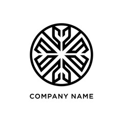 Modern geometric circular logo with symmetrical line art design.