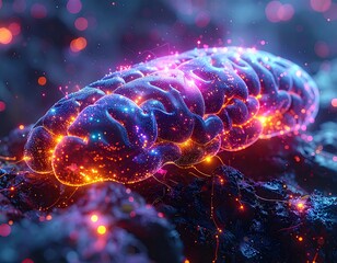 Obraz premium Futuristic Neural Implant Glowing Synapse Network