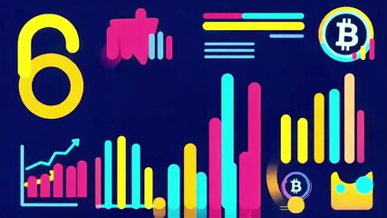 Digital Cryptocurrency Data Visualization with Colorful Graphs and Bitcoin Icon - Powered by Adobe