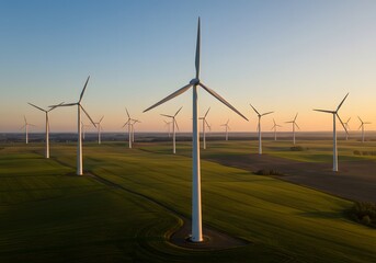 Golden Hour Wind Farm Landscape