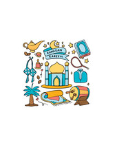 Islamic ramadan and eid al fitr festival concept doodle cartoon design element.ai