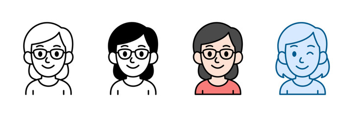 Mother With Glasses Icon Set Multiple Style Collection