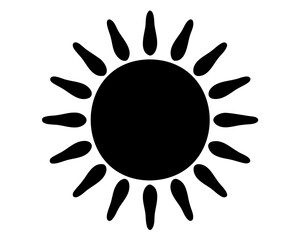Obraz premium Simple Black Sun Icon with Radiating Rays on a White Background