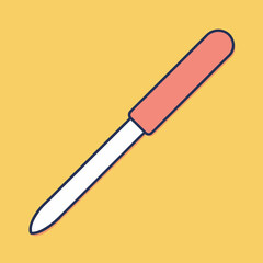 Simple illustration of a nail file with a pink handle on a yellow background