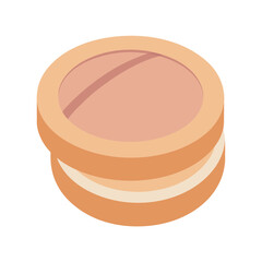 Isometric illustration of a round makeup compact with a peach colored powder