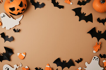 Classic halloween cardboard layout with ghost cutouts