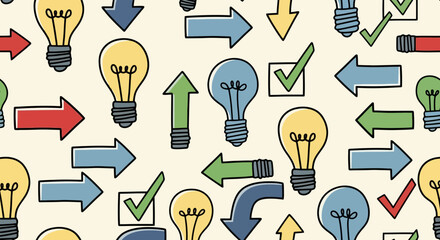 Obraz premium Seamless Innovation and Direction Vector Pattern, Ideal for Business Presentations, Educational Materials, and Creative Backgrounds for Innovation-Themed Projects