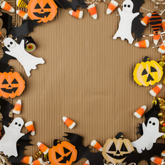 Halloween cardboard frame with classic ghost silhouettes

