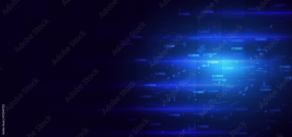 Wall mural futuristic digital cyberspace with binary code on dark background. technology digital data concept.