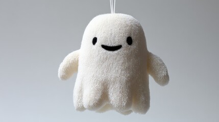 Cute Plush Ghost Hanging Decoration Isolated on White Background for Spooky Season or Halloween