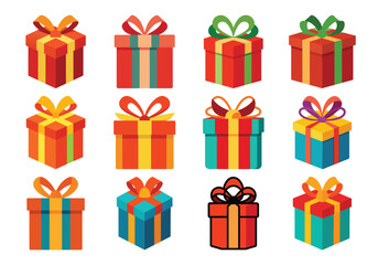 Colorful Gift Boxes Collection for Celebrations and Special Occasions Vector Illustration
