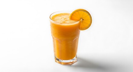 Invigorating orange juice freshly squeezed with citrus slice garnish
