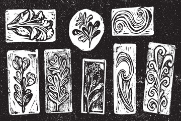 Black and White Lino Print Stamps