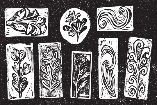 Black and White Lino Print Stamps