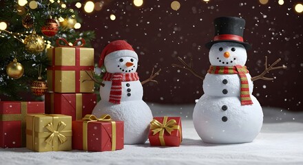 Cheerful Christmas Snowman with Gifts