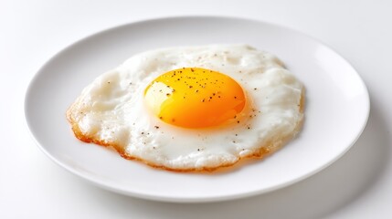 Perfectly Fried Egg on a White Plate, a Delicious and Nutritious Breakfast Choice
