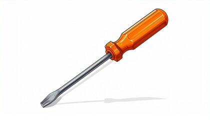 Flathead screwdriver with orange textured plastic handle and metallic shaft, placed on a white background, highlighting its functional design and utility.