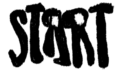 Hand-drawn word "START" in bold, black, slightly distorted letters against a white background.