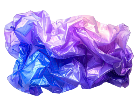 Abstract crumpled plastic sheet in vibrant purple and blue gradient