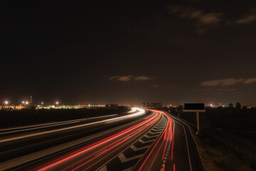 Car Light Trails on Highway at Night in Valencia