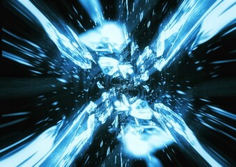 宇宙空間に青い星の破片が飛び散る3dイラスト © k_yu