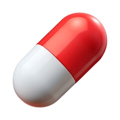 Single red and white capsule pill isolated on white background