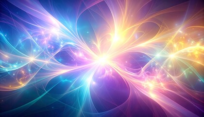 Swirling Fractal Energy With Vibrant Yellow Blue and Purple Colors In An Abstract Display