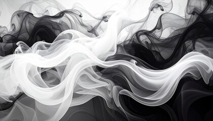 Obraz premium Abstract Black and White Swirling Smoke Design with Fluid Ink Movement