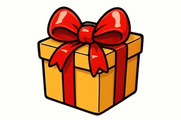 Cartoon Style Simple Present Box with Red Ribbon Illustration Graphic