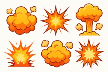 Cartoon Style Various Shape Explosion and Blast Element Illustration
