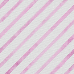 Watercolor seamless background of thin diagonal pink stripes on white paper texture
