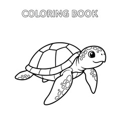 Fototapeta premium Cute cartoon sea turtle illustration for a children's coloring book with simple bold outlines and friendly expression