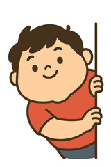 Cute Cartoon Boy Smiling While Peeking From Side