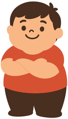 Cute Cartoon Boy Smiling with Arms Crossed Illustration
