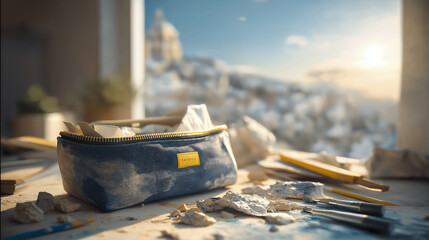 A junior packs a sketchbook for an art class in a room with pencils scattered erasers crumbling and a canvas in progress presented in a creative photo with graphite marks paper