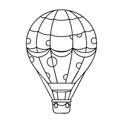 Obraz premium Black and white line drawing of a decorative hot air balloon with a patterned envelope and basket for flying