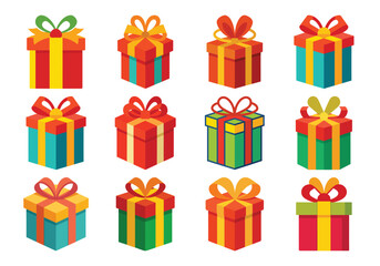 Collection of Colorful Gift Boxes with Ribbons