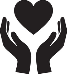 Hands holding heart symbol, representing care, love, support, and compassion in design.