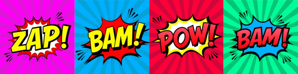 Fotobehang Pop Art Comic Book Sound Effect Panels – ZAP BAM POW Pop Art Vector Set Colorful Comic Onomatopoeia – Action Words in Retro Pop Style  © Salman Khan