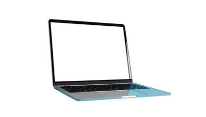 Modern laptop, blank screen, angled view